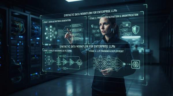 Editorial illustration for Synthetic Data for Enterprise LLMs: A Four-Stage Workflow and When to Use It